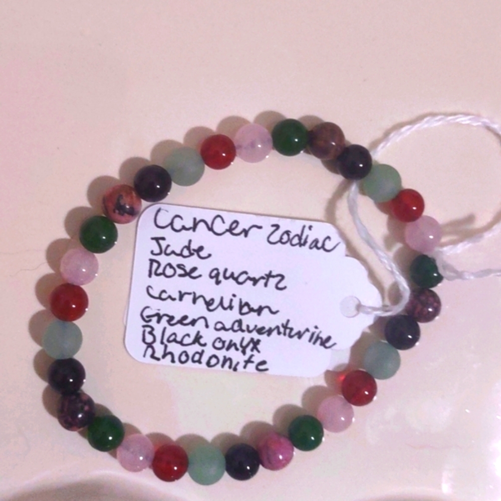 HAND CRAFTED ZODIAC SIGN CANCER CRYSTAL BRACELET 6MM 7INCH